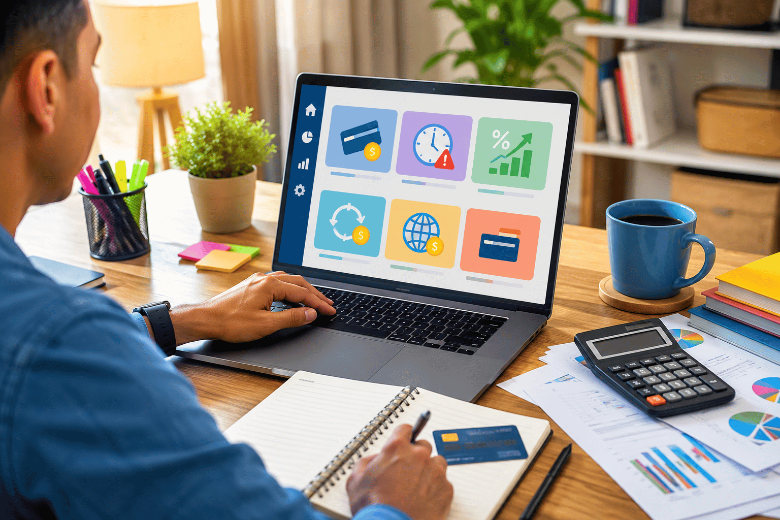 Person reviewing credit card fees on a laptop dashboard