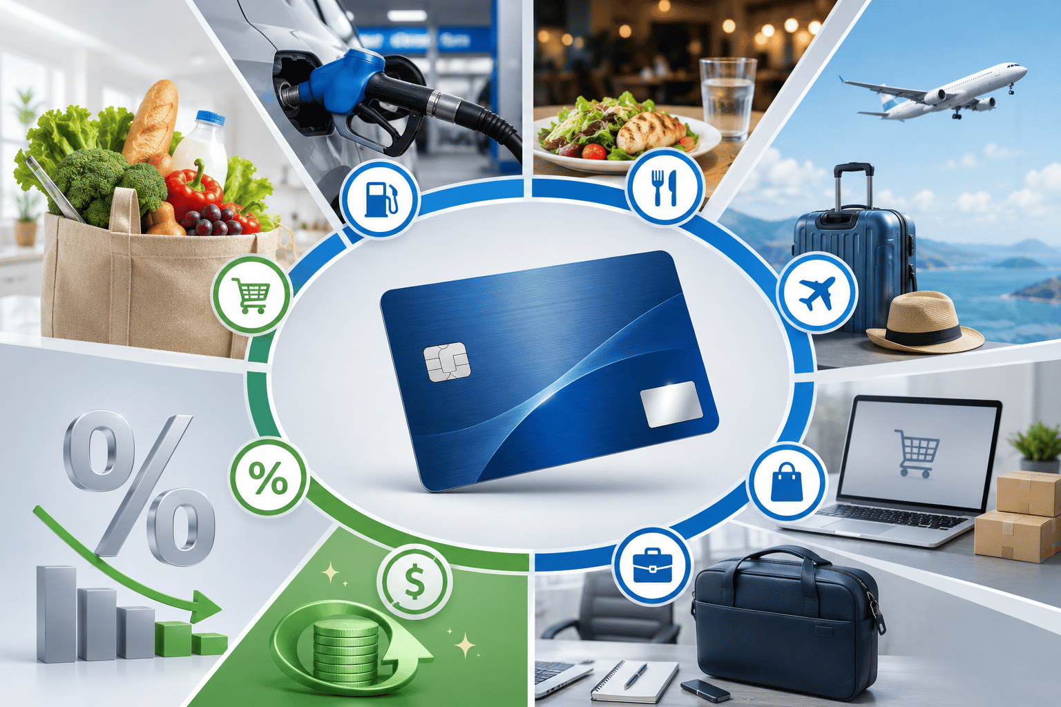 Credit card spending categories including groceries gas dining travel and cashback