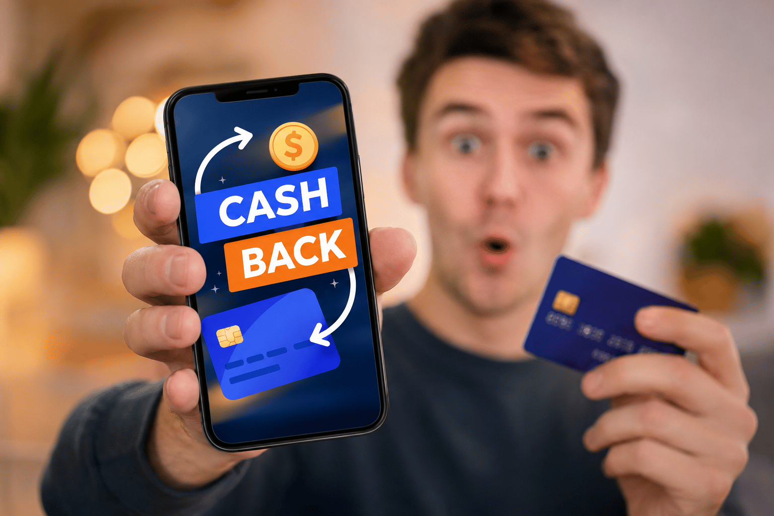 Cashback and instant discount savings comparison with calculator and receipt
